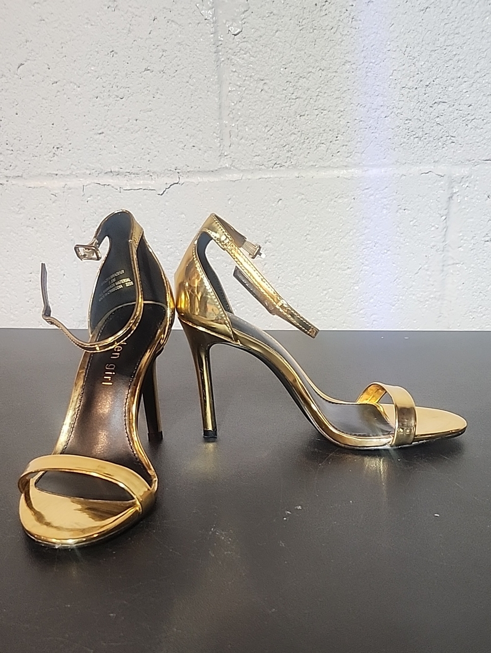 Metallic Gold Ankle-Strap Stiletto Sandals - Women's